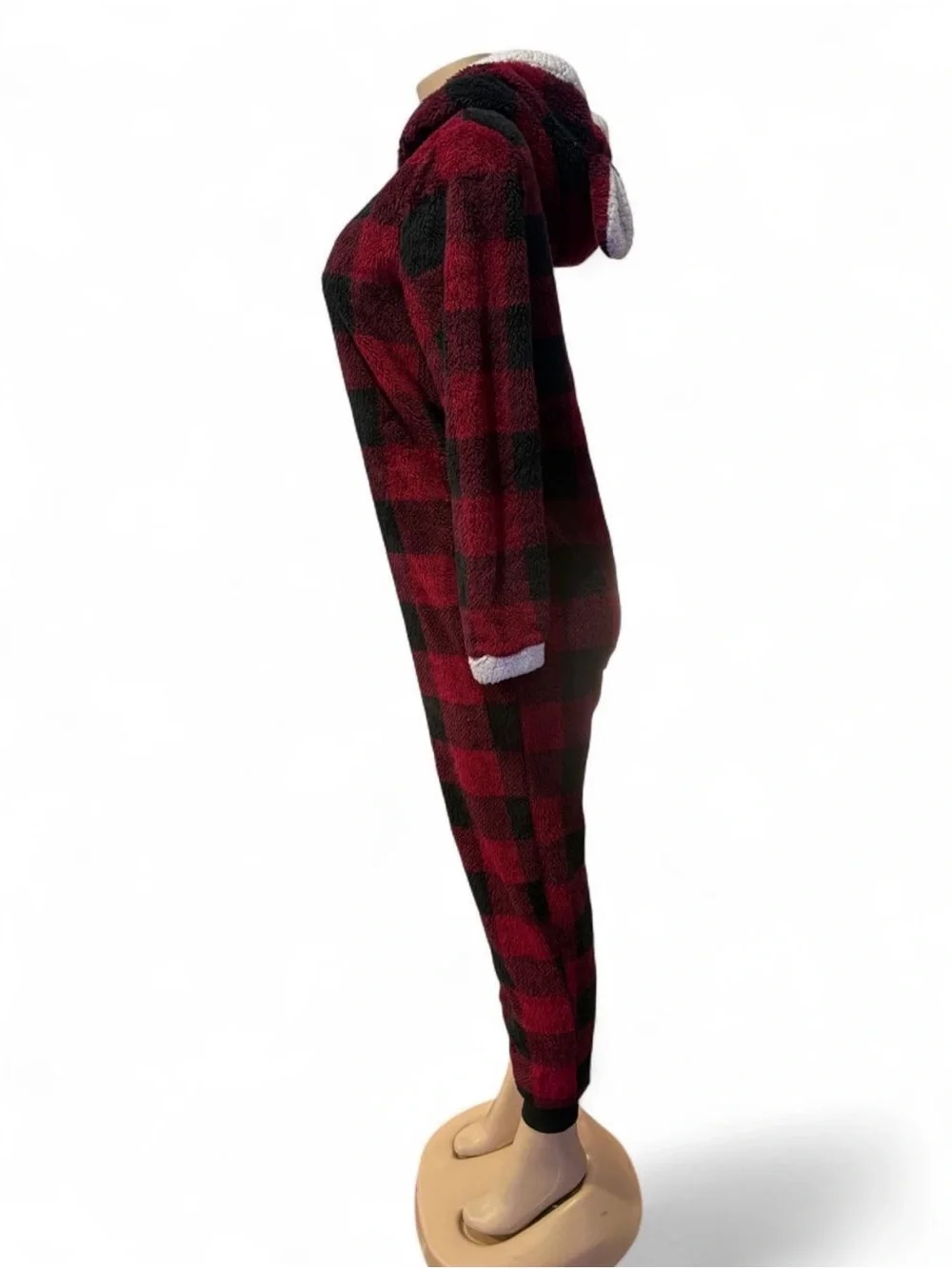 Cozy Buffalo Plaid Hooded Fleece Onesie - Red & Black